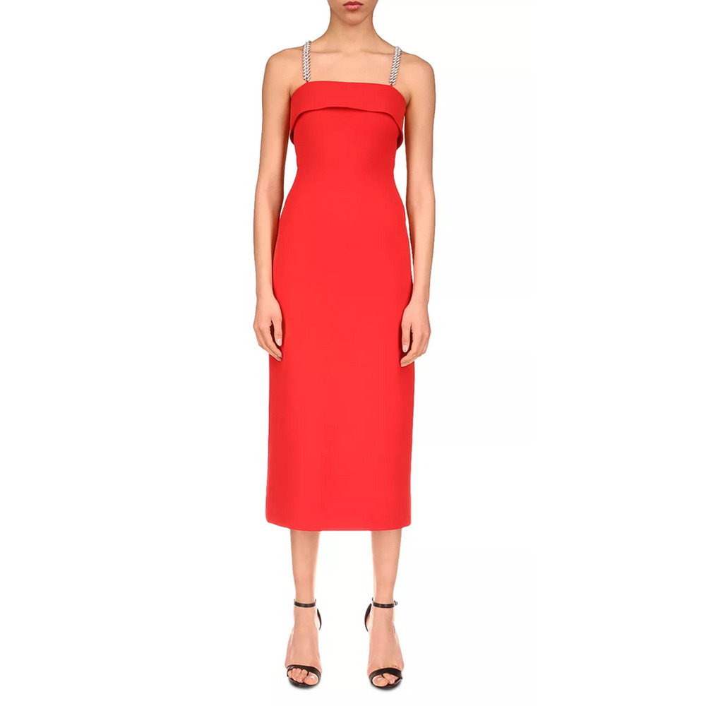 David Koma Flame Crystal Chain Midi Dress Red Size US 4 UK 8 3292